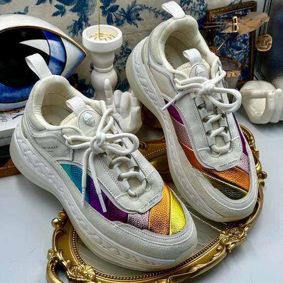 🆕 KURT GEIGER LONDON 🧿 NWOB Kensington Pump Sneaker - White Multi - Sz 39 - Picture 14 of 16